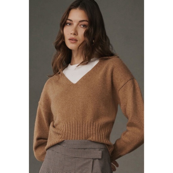 NEW Reformation Beckie Cashmere Collared Sweater Panko XL - Picture 1 of 15